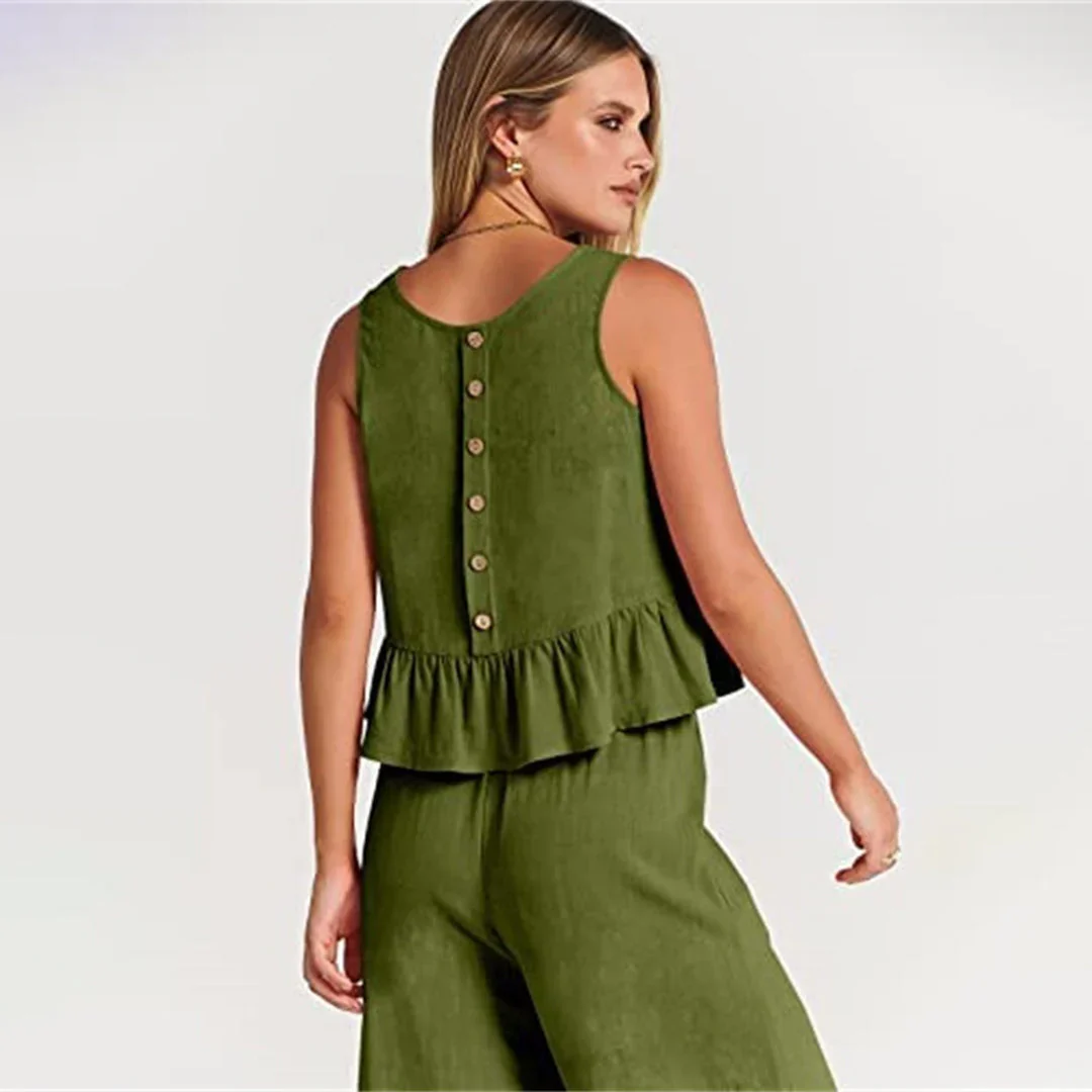 Pearlina Matching Set | Sleeveless Peplum Top & Wide-Leg Trousers - Image 8