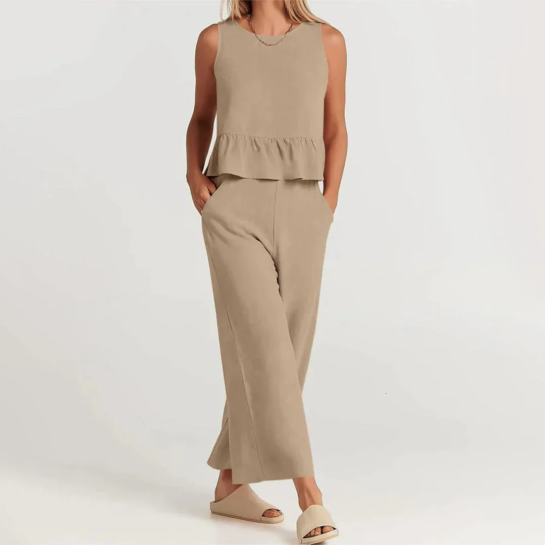 Pearlina Matching Set | Sleeveless Peplum Top & Wide-Leg Trousers - Image 9