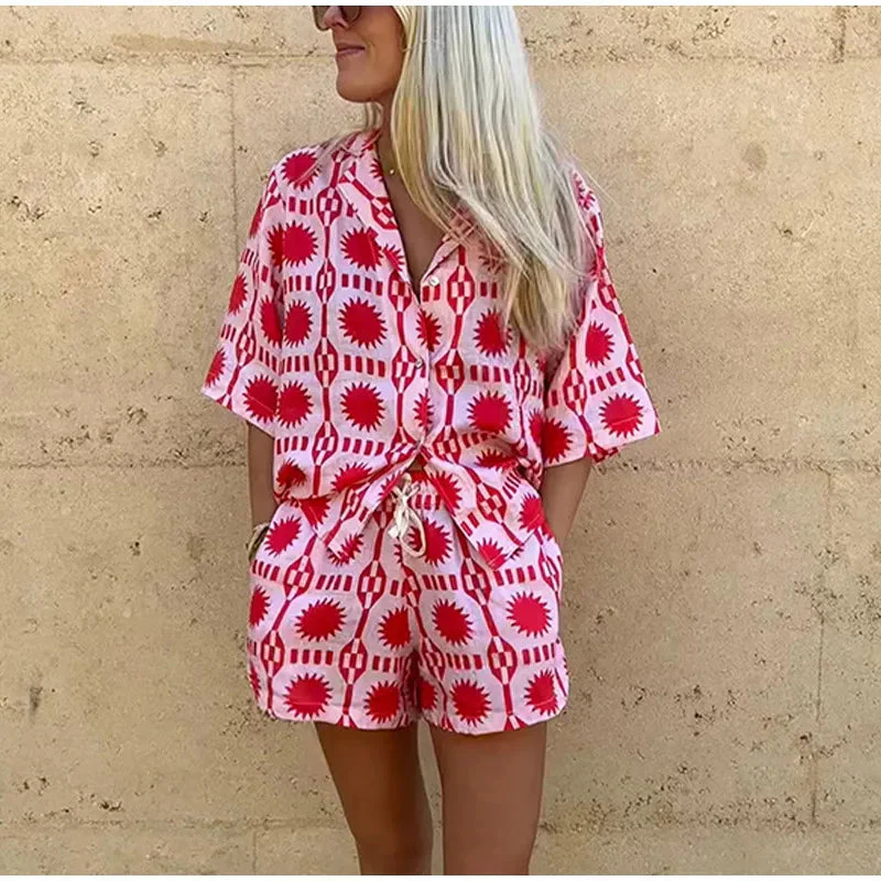 Prisca Co-ord Cotton Set | Geometric Button-Up Shirt & Shorts - Image 6