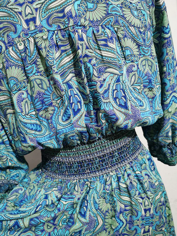 Qamira Dress | Bohemian Long Dress with Cinched Waist & 3/4 Sleeves - Image 2
