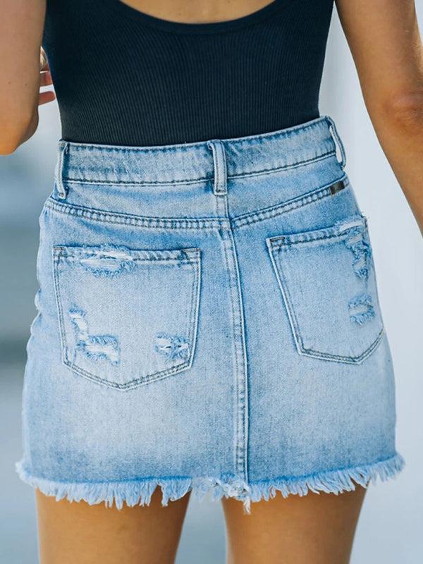 Qara Skirt | Casual Frayed Short Denim Skirt - Image 4