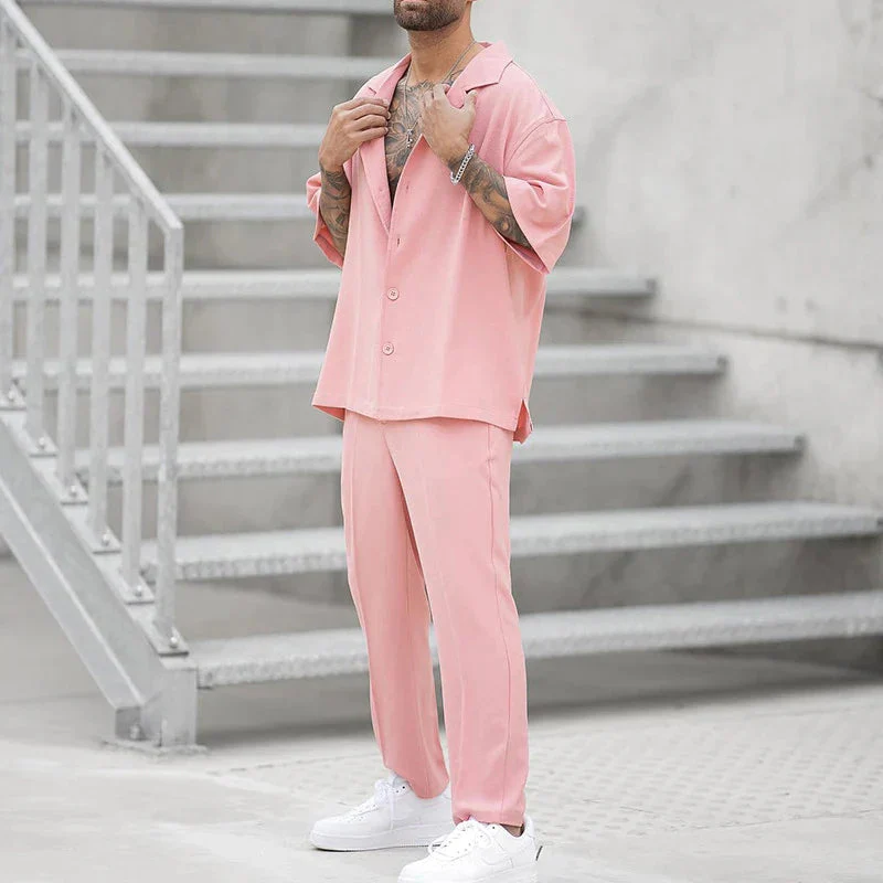 Qelvin Set | Men's Pink Loose Fit Shirt and Pants - Image 3