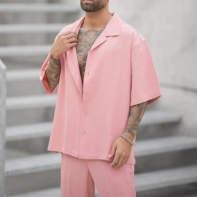 Qelvin Set | Men's Pink Loose Fit Shirt and Pants - Image 4