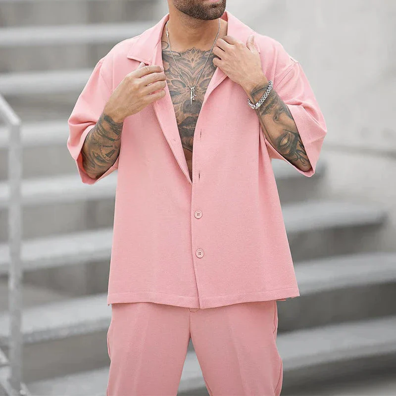 Qelvin Set | Men's Pink Loose Fit Shirt and Pants - Image 5