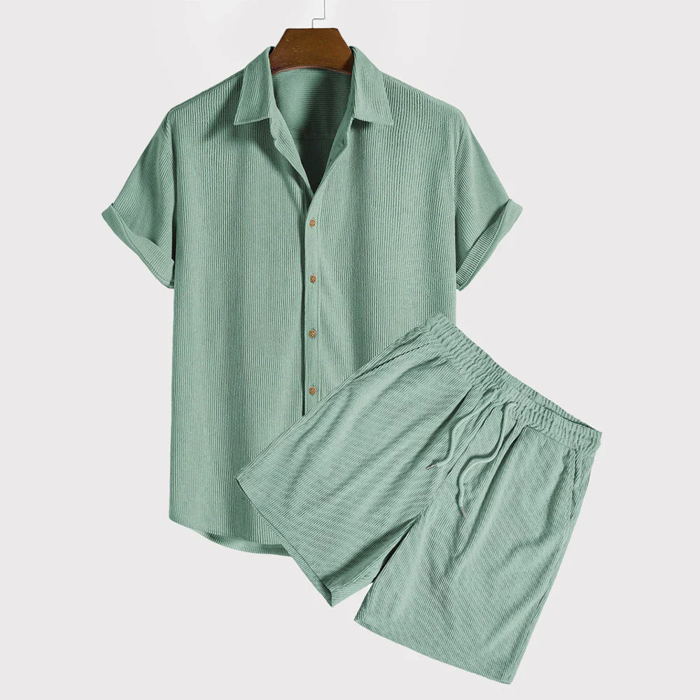 Qilbert Lounge Set | Men's Corduroy Short Sleeve Shirt & Drawstring Shorts - Image 3
