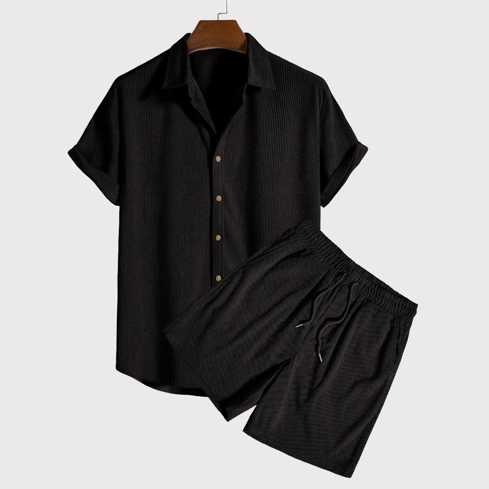 Qilbert Lounge Set | Men's Corduroy Short Sleeve Shirt & Drawstring Shorts - Image 4