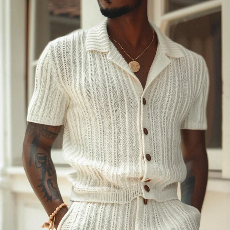 Quentin Set | Men's Knit Shirt and Shorts Set - Image 2