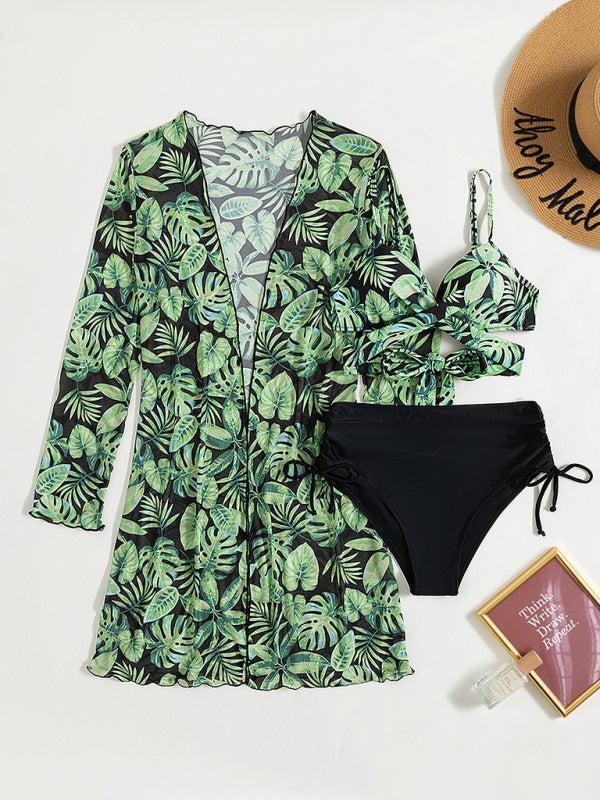 Quindolyn Bikini Set | Tropical Print 3-Piece with Wrap Cover-Up - Image 2