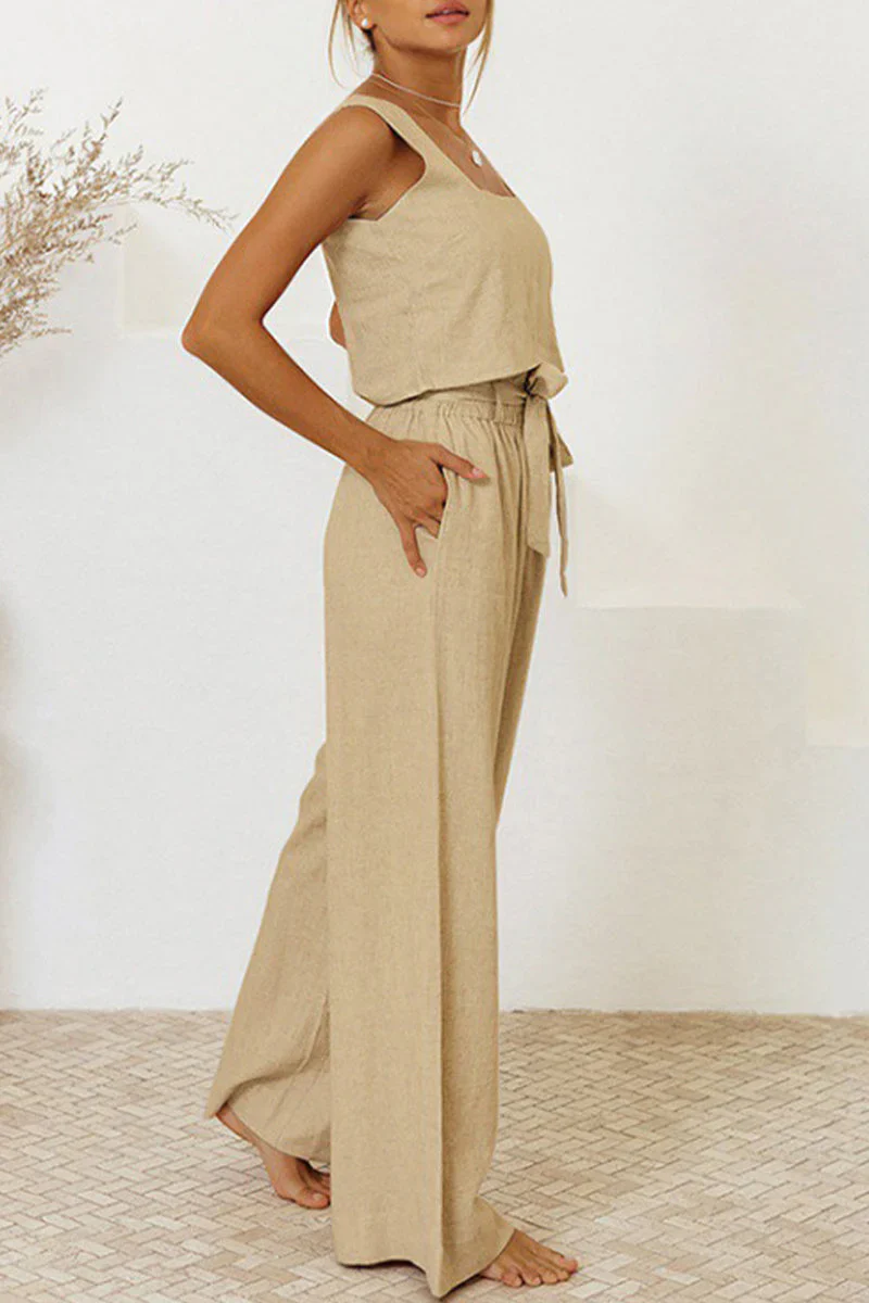 Quinlee Jumpsuit | Sleeveless Square Neck with Tie Waist - Image 2