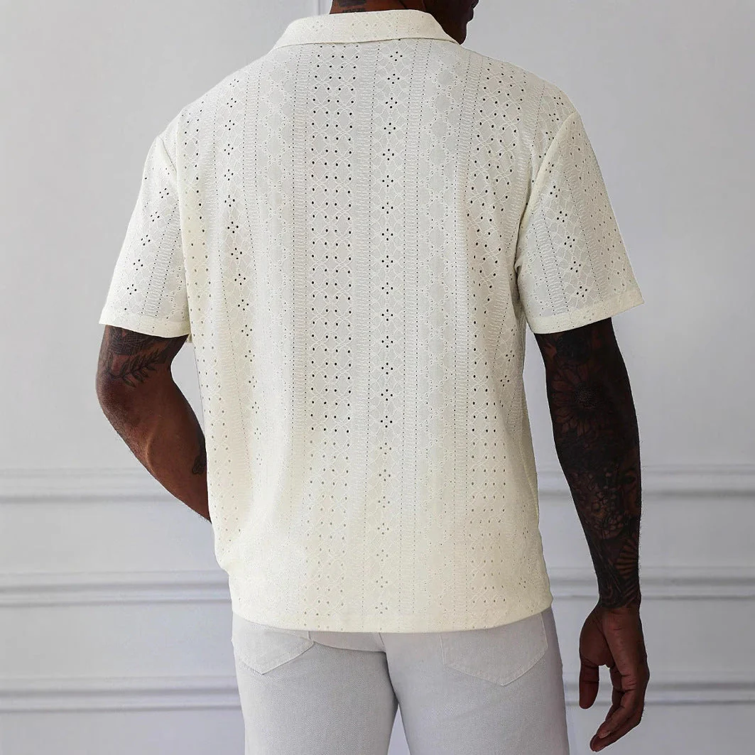 Rayan Polo | Men's Knit Polo with Jacquard Lace Design - Image 3
