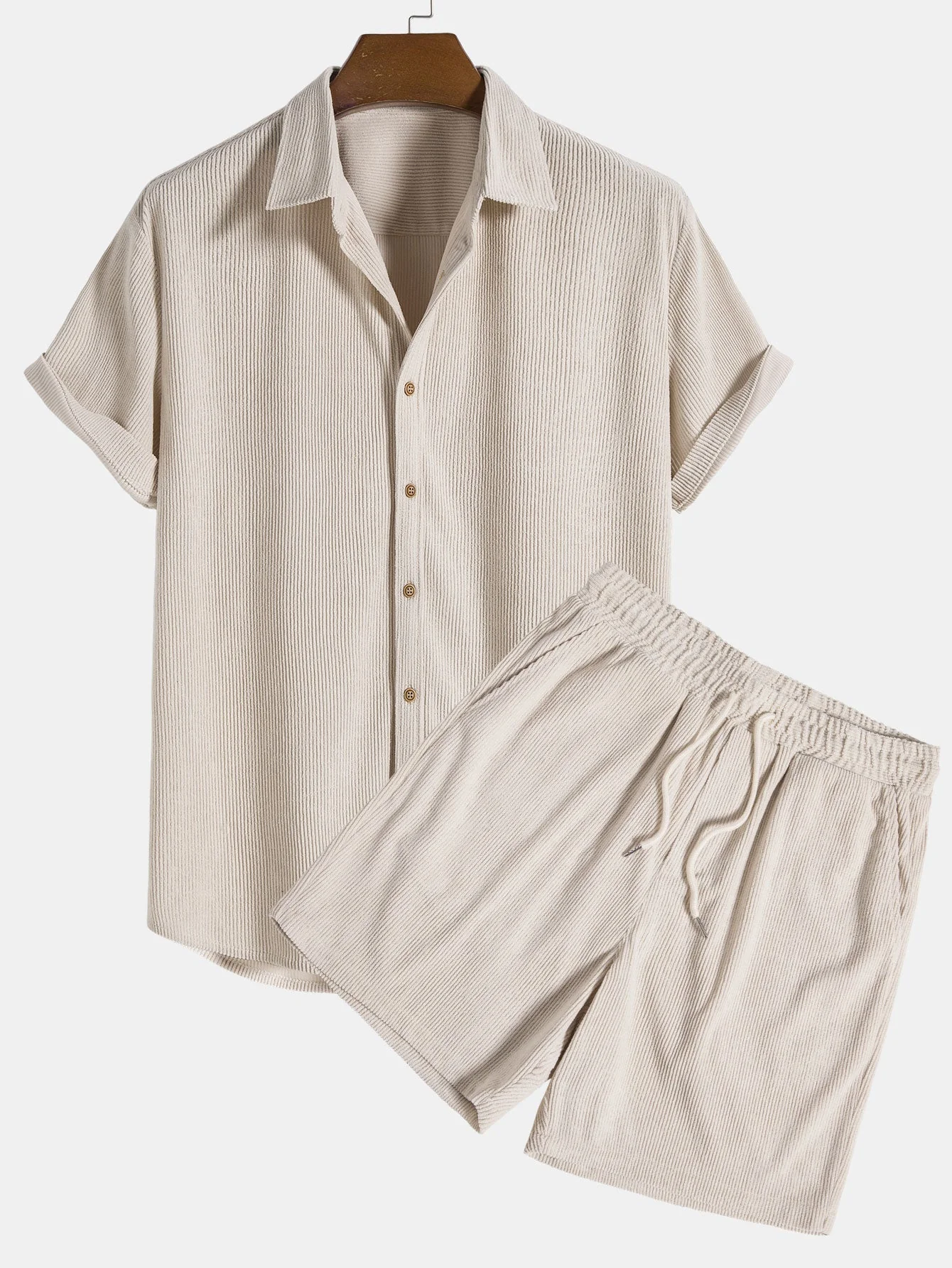 Renzo Men's Corduroy Shirt | Short Sleeve Casual Set