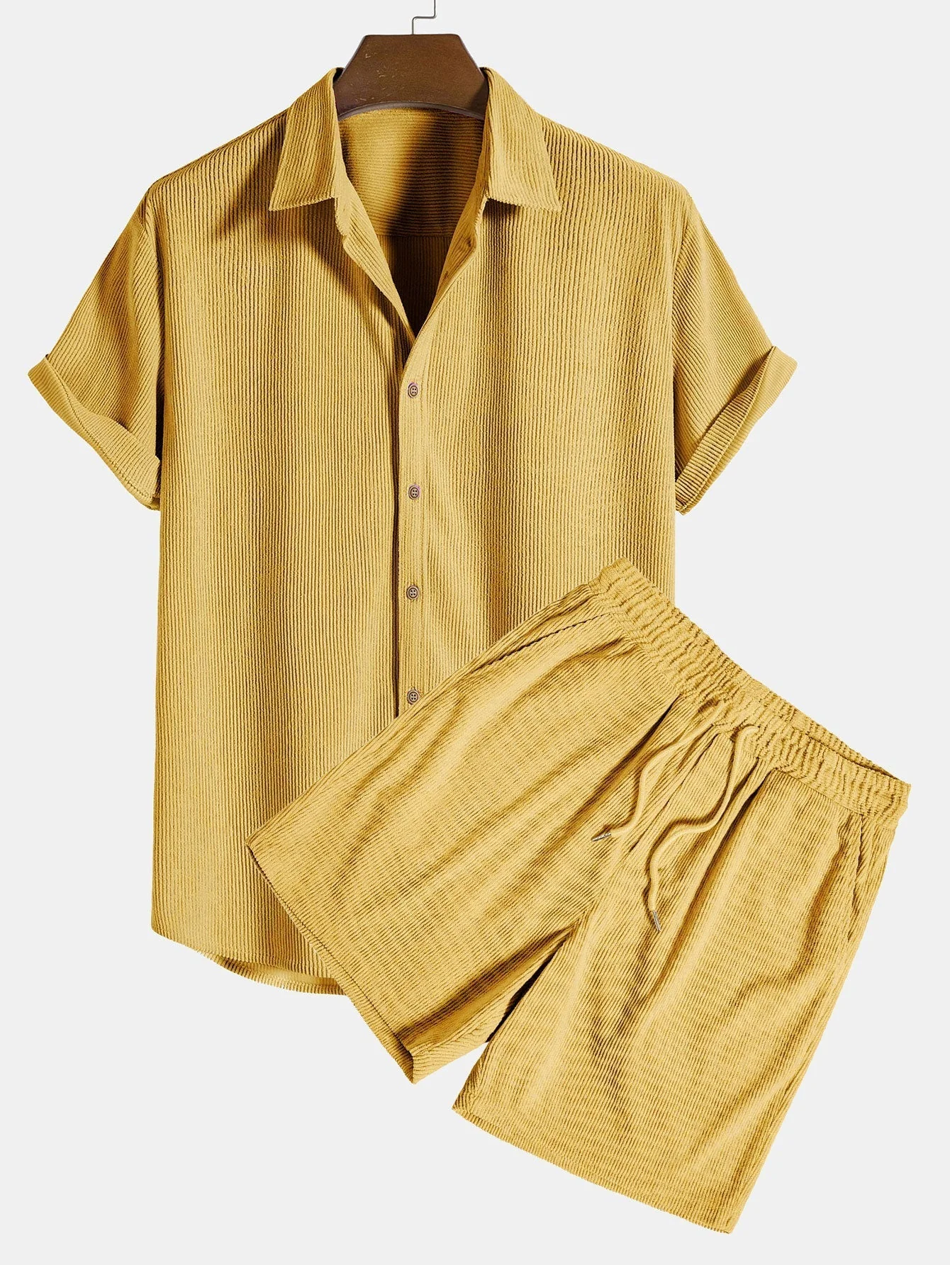 Renzo Men's Corduroy Shirt | Short Sleeve Casual Set - Image 11