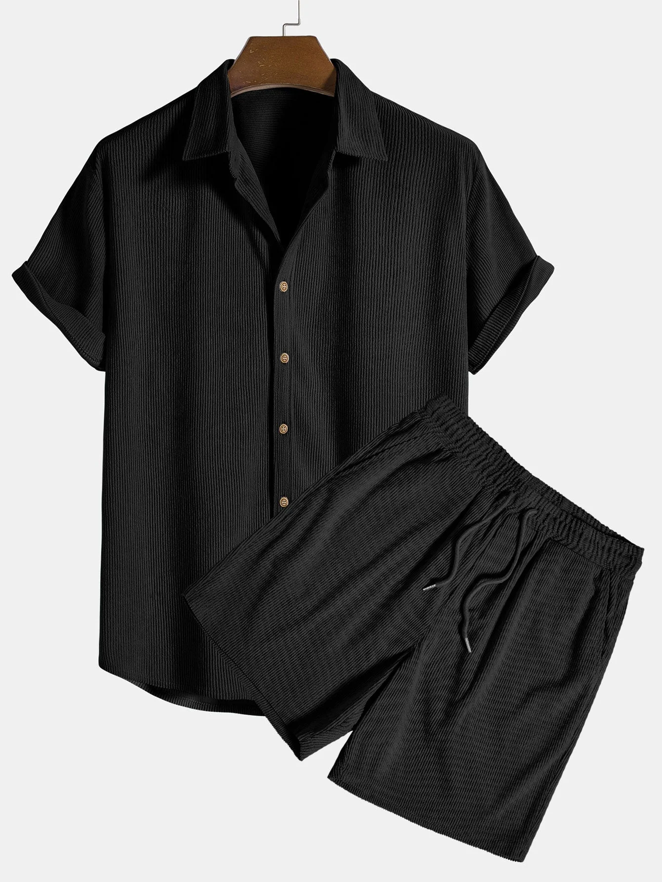 Renzo Men's Corduroy Shirt | Short Sleeve Casual Set - Image 2