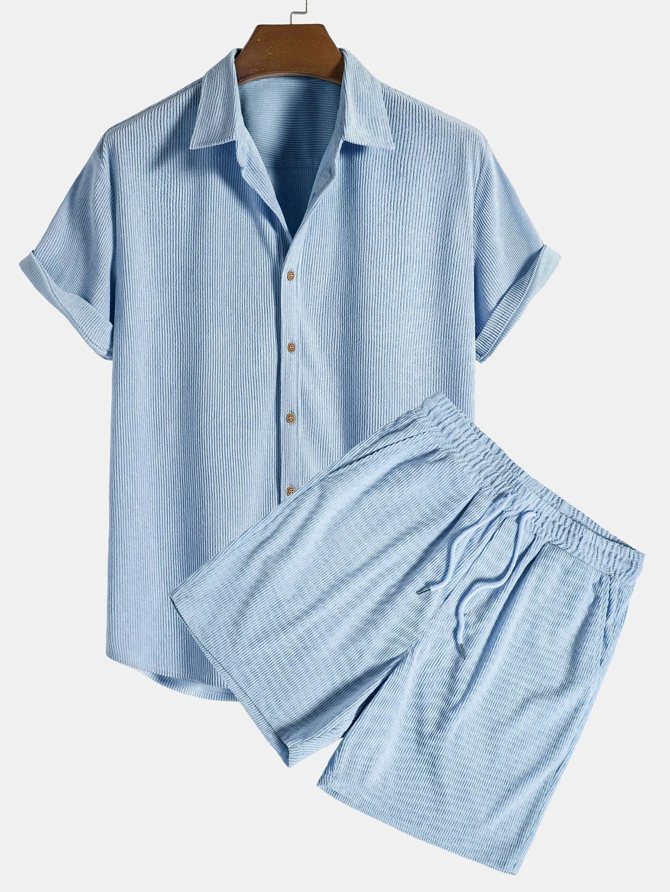 Renzo Men's Corduroy Shirt | Short Sleeve Casual Set - Image 4