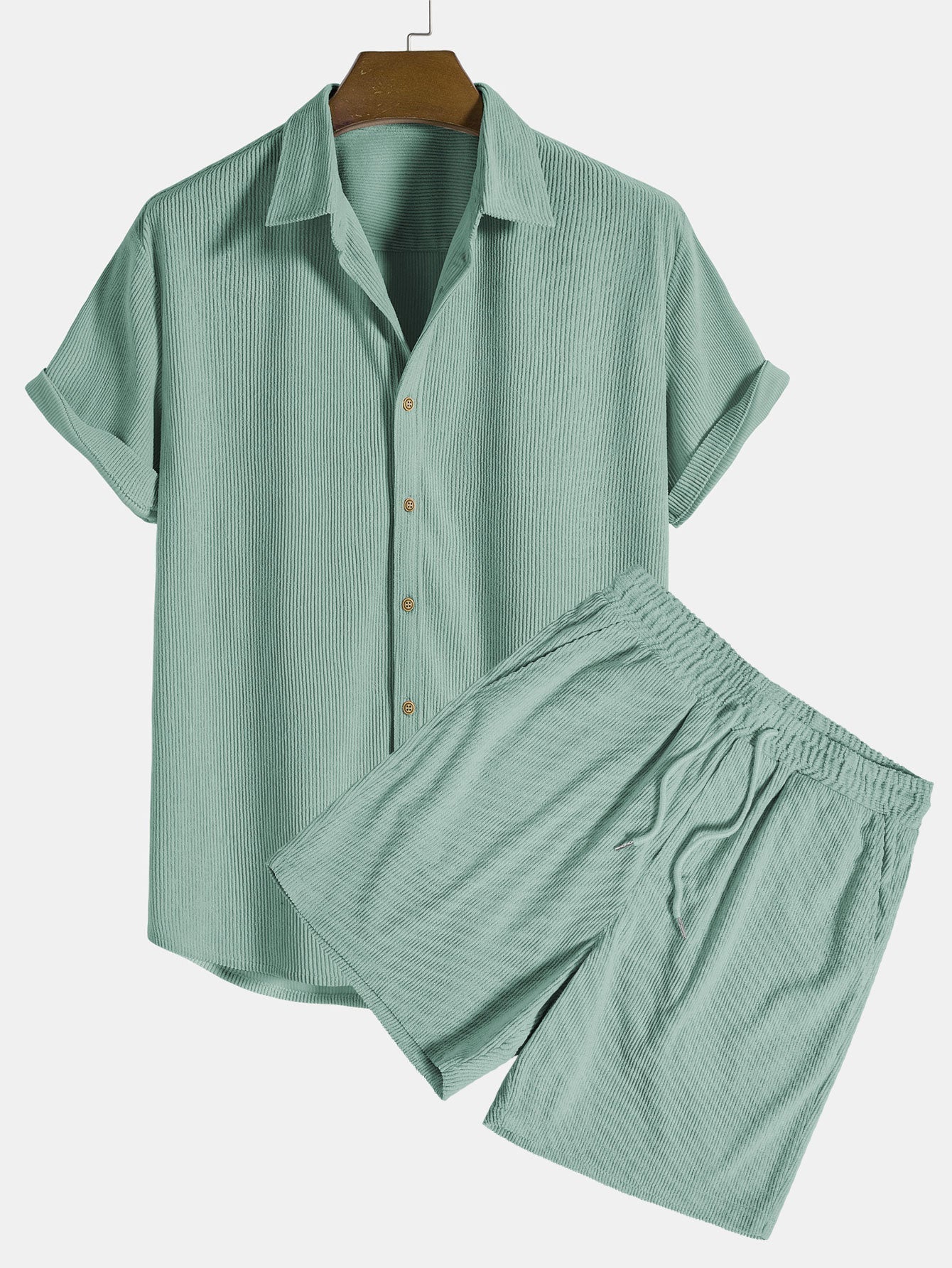 Renzo Men's Corduroy Shirt | Short Sleeve Casual Set - Image 8
