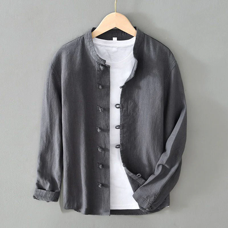 Riccardo Relaxed Fit Mandarin Collar Shirt | Long Sleeve Casual Shirt