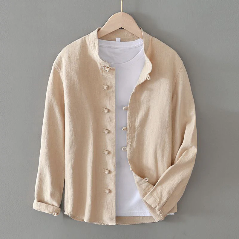 Riccardo Relaxed Fit Mandarin Collar Shirt | Long Sleeve Casual Shirt - Image 2