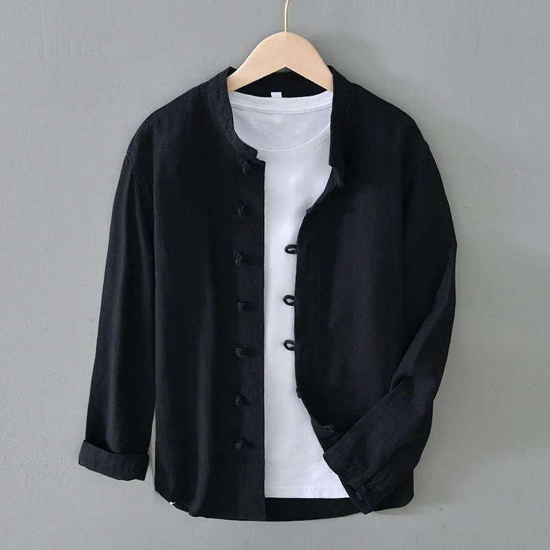 Riccardo Relaxed Fit Mandarin Collar Shirt | Long Sleeve Casual Shirt - Image 5