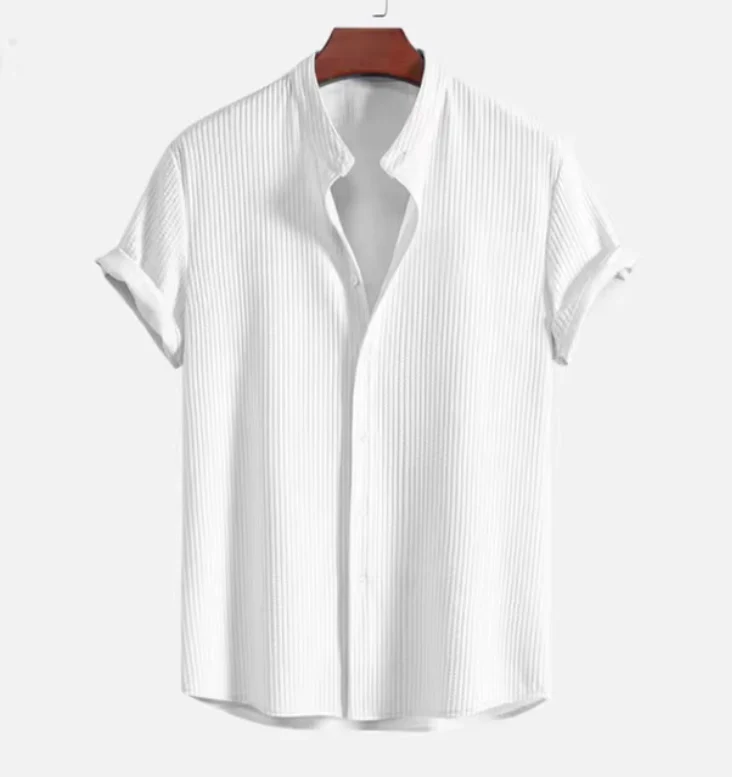 Rob Shirt | Men's Short Sleeve Linen Shirt with Mandarin Collar - Image 2