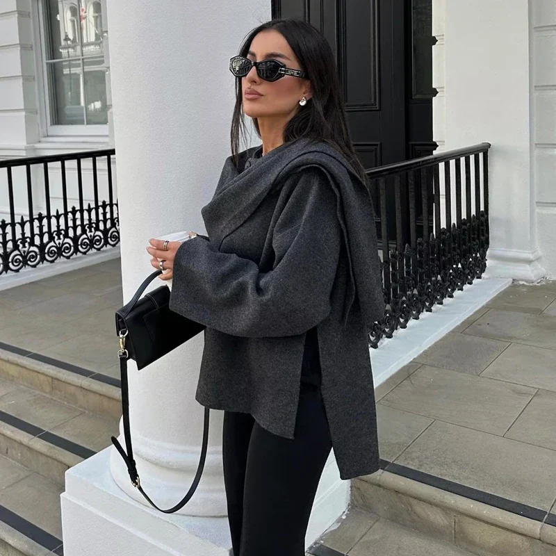 Rosie Oversized Coat | Asymmetrical Button Closure Hip-Length Coat - Image 2