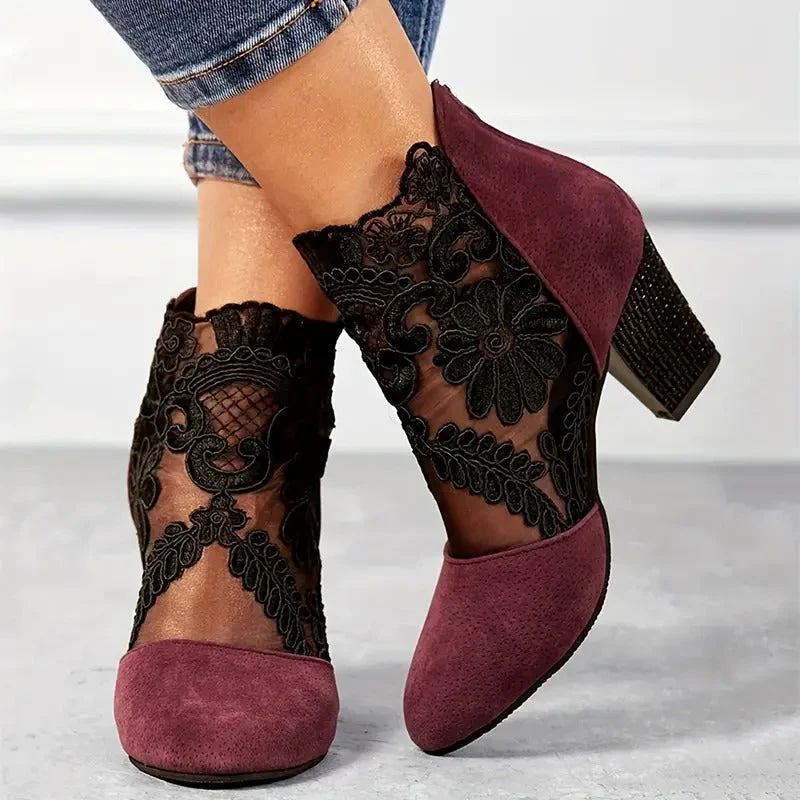 Sienna Floral Embroidered Lace Ankle Boots | Sheer Panels Ankle Boots - Image 2