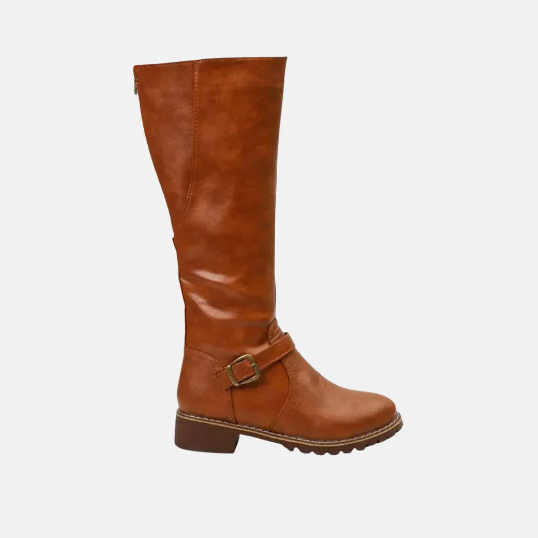 Sienna Knee High Boots | Buckle Strap Low Block Heel Boots - Image 2