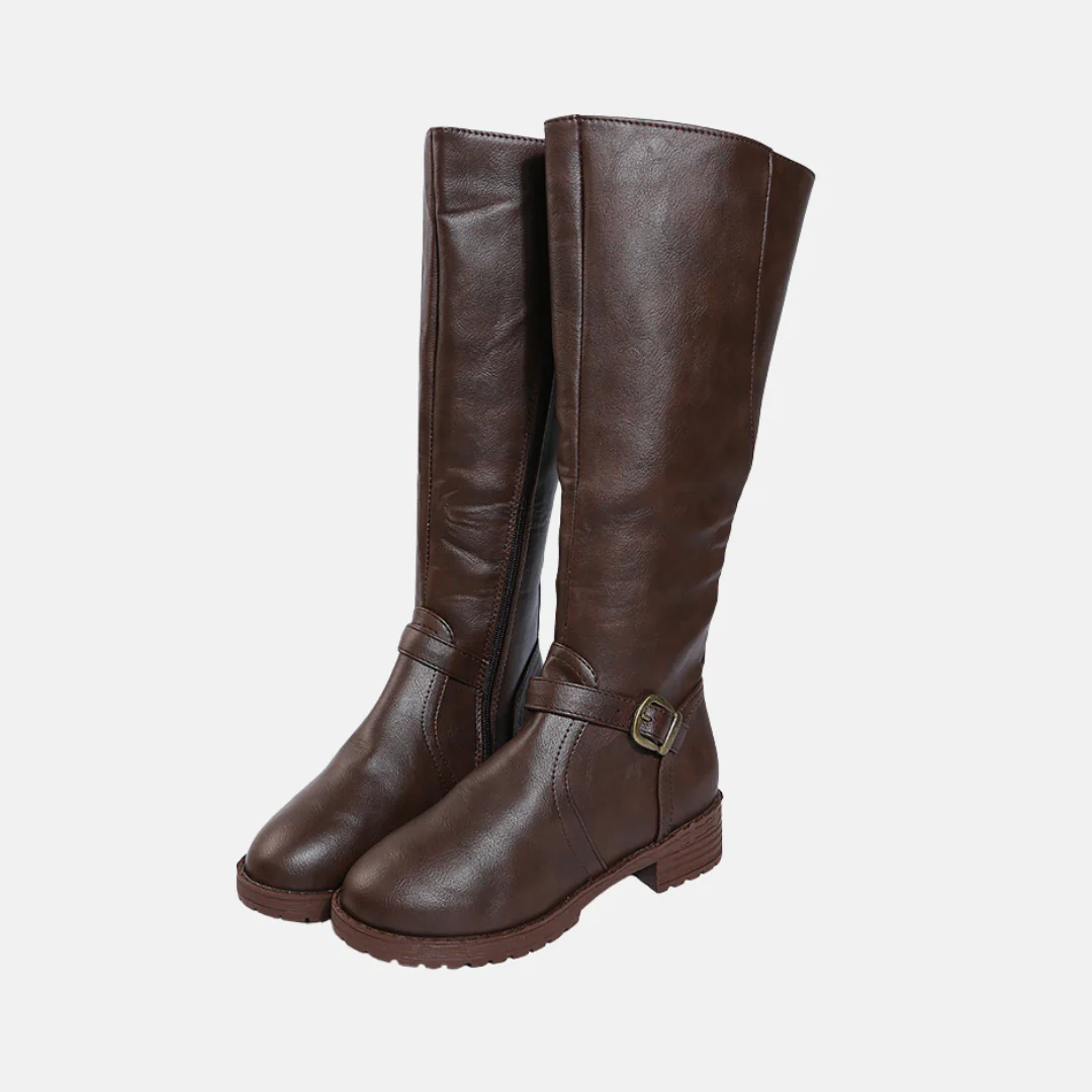 Sienna Knee High Boots | Buckle Strap Low Block Heel Boots - Image 3