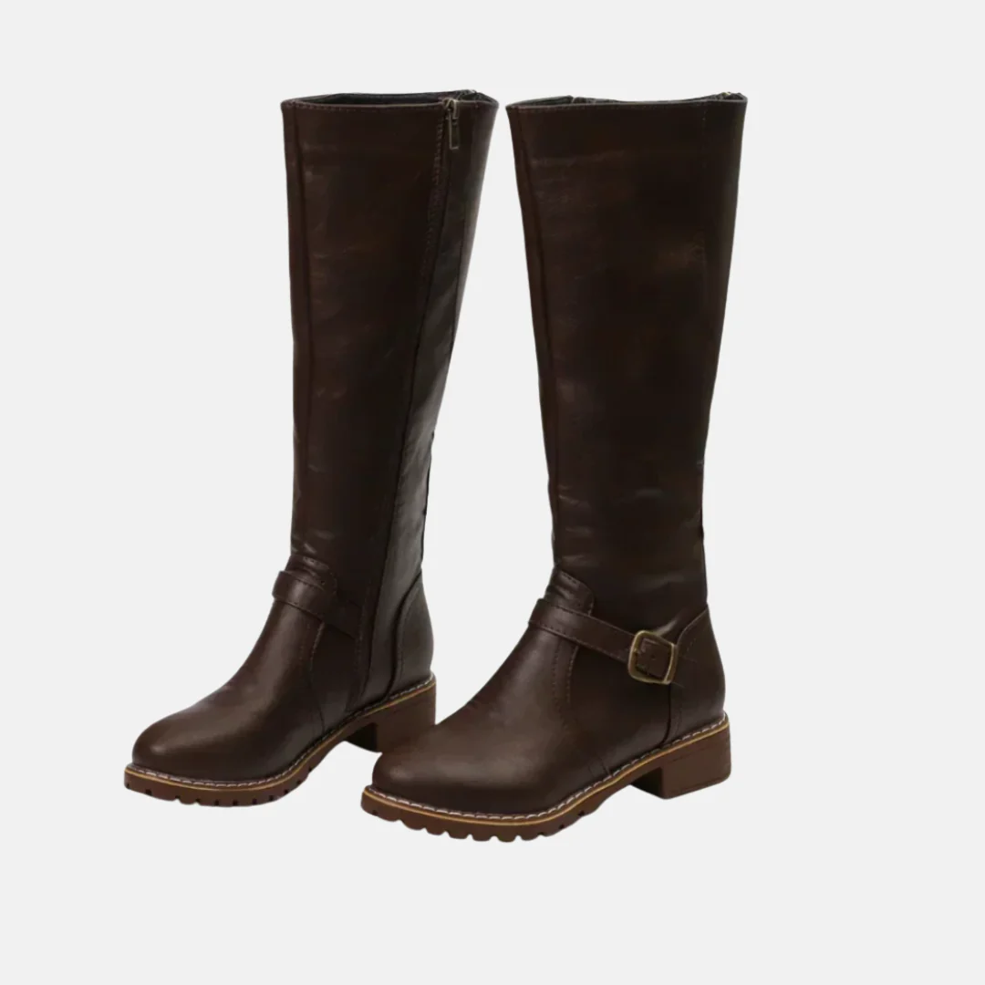 Sienna Knee High Boots | Buckle Strap Low Block Heel Boots - Image 4
