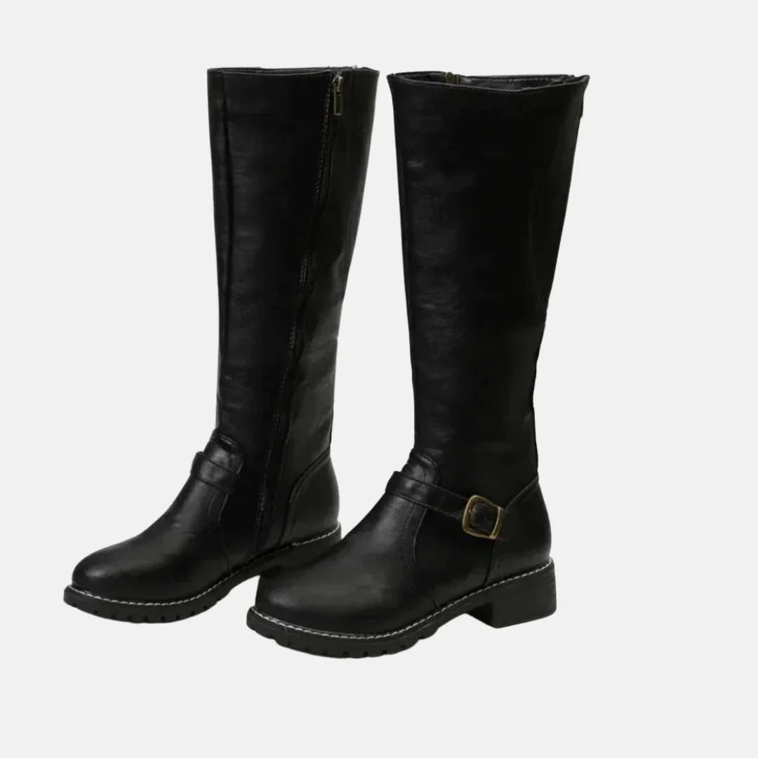 Sienna Knee High Boots | Buckle Strap Low Block Heel Boots - Image 6