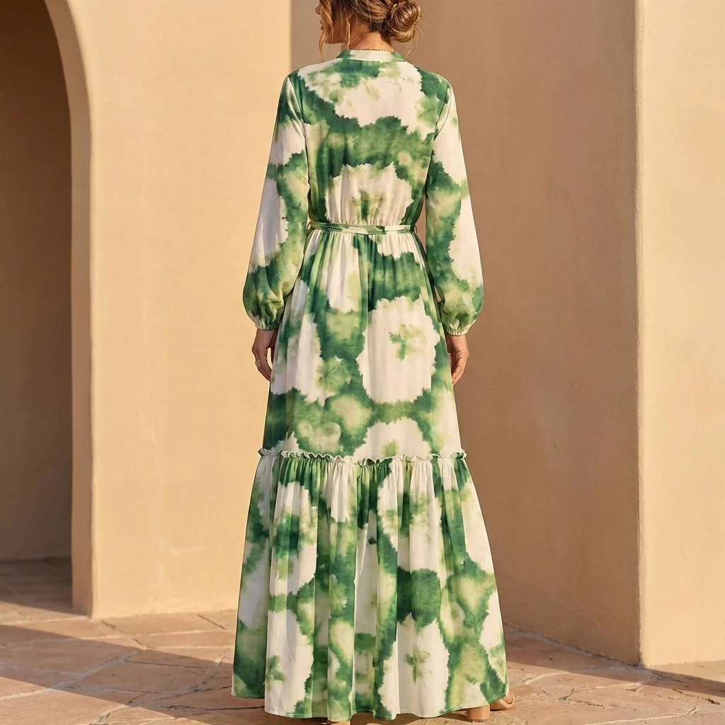 Sienna Maxi Dress | Collared V-Neck Drawstring Waist Dress - Image 3