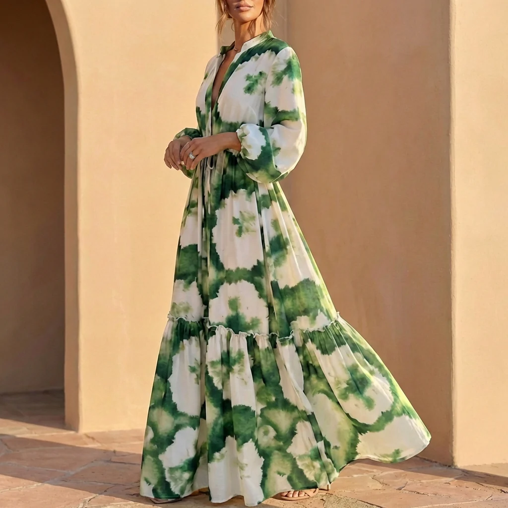 Sienna Maxi Dress | Collared V-Neck Drawstring Waist Dress - Image 4