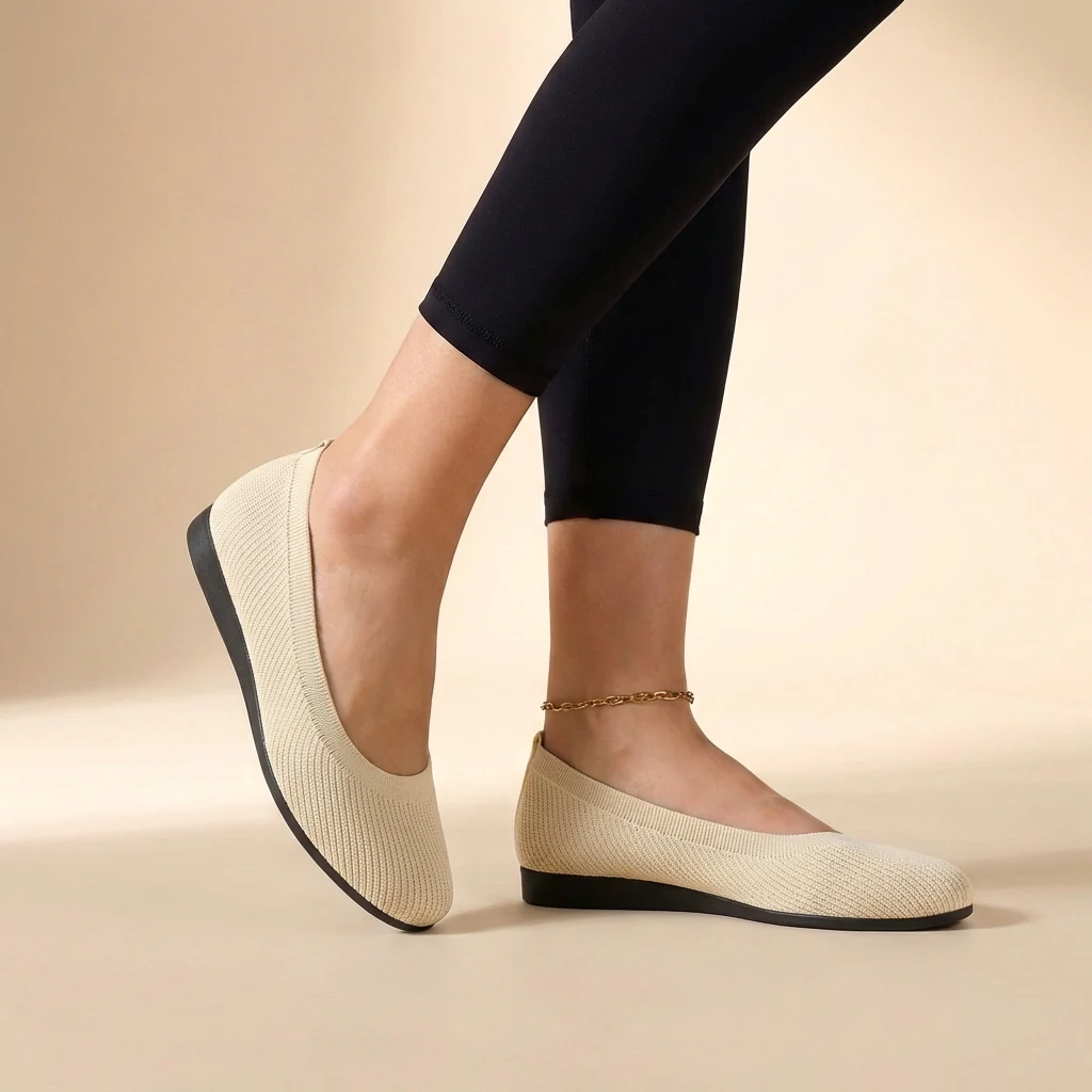 Sienna Mesh Ribbed Trim Ballet Flats | Slip-On Ballet Flats - Image 2
