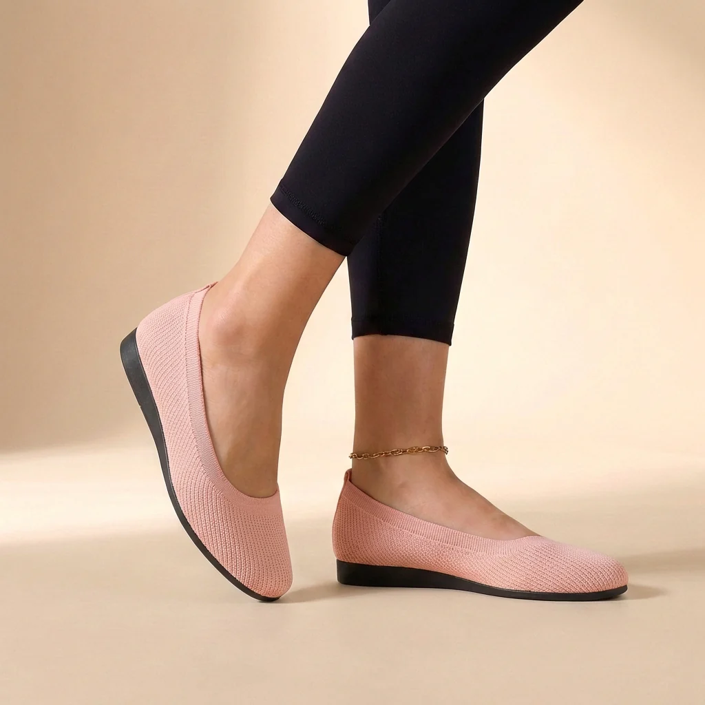 Sienna Mesh Ribbed Trim Ballet Flats | Slip-On Ballet Flats - Image 3