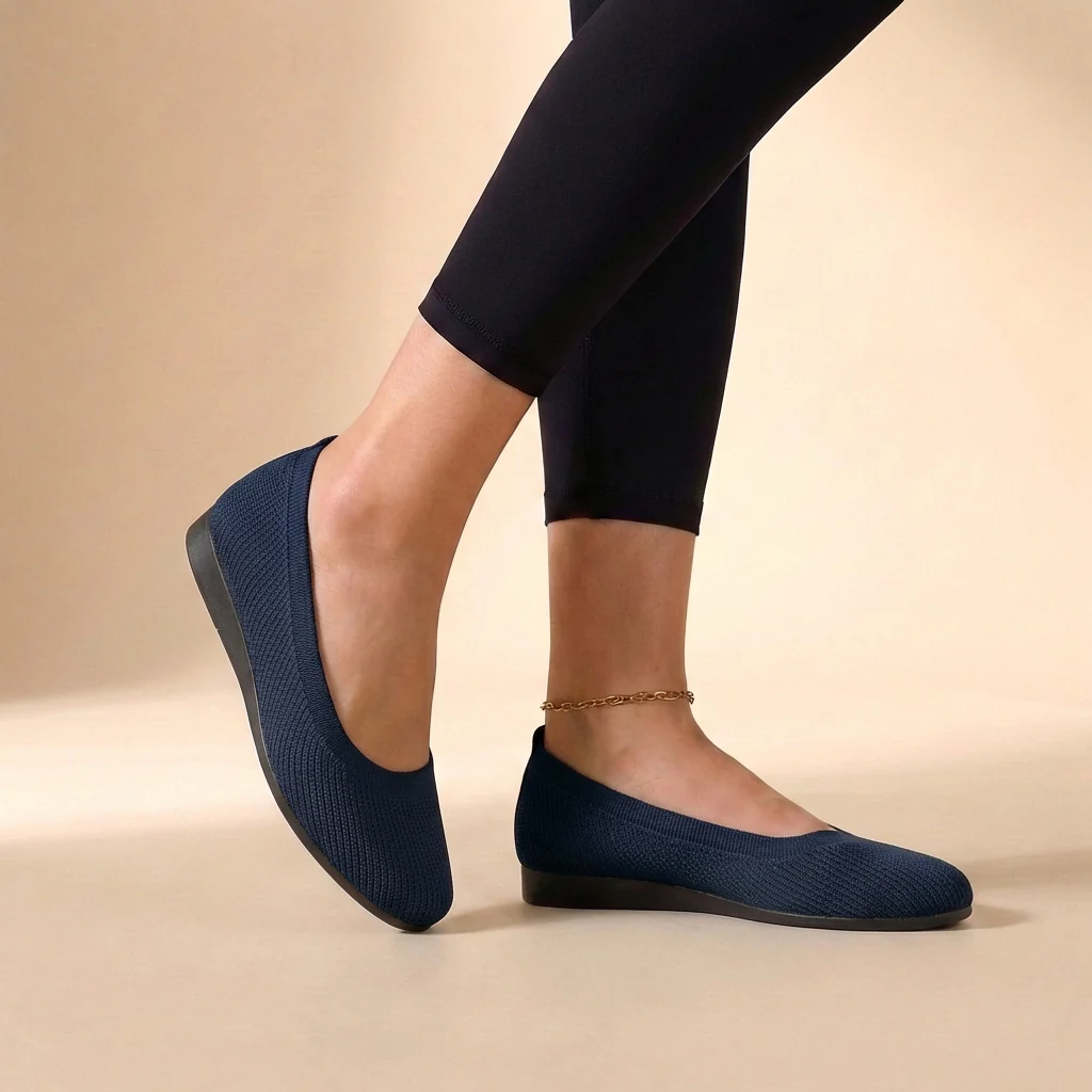 Sienna Mesh Ribbed Trim Ballet Flats | Slip-On Ballet Flats - Image 4