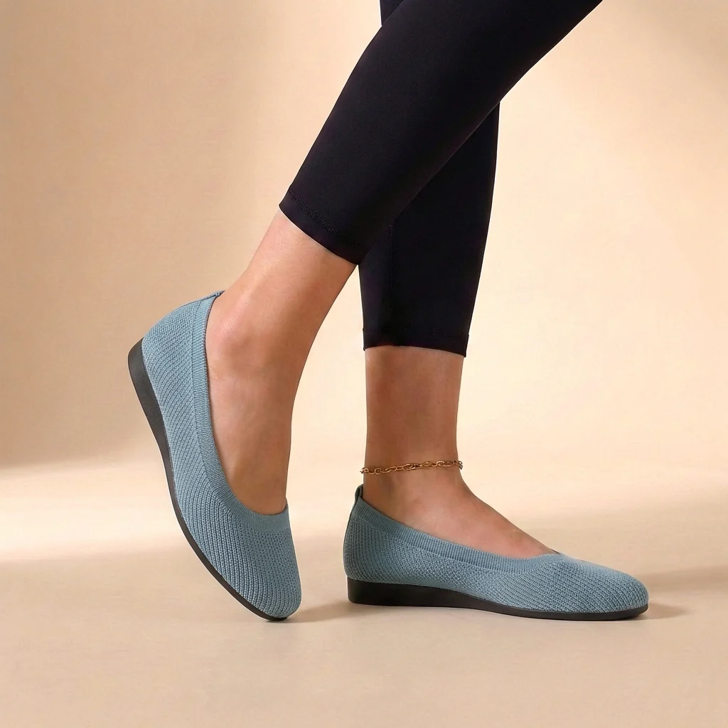 Sienna Mesh Ribbed Trim Ballet Flats | Slip-On Ballet Flats - Image 5