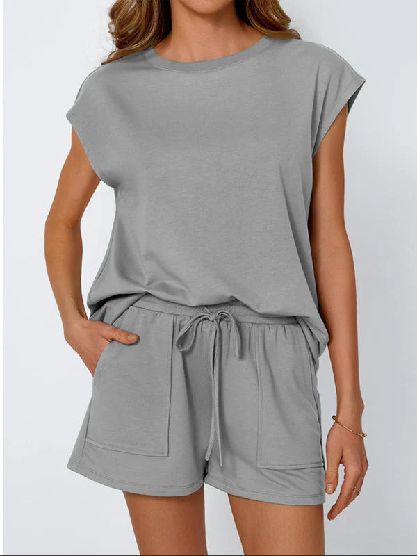 Sienna Relaxed Fit T-Shirt & Shorts Two-Piece Set | Dropped Shoulder Drawstring Waist Set