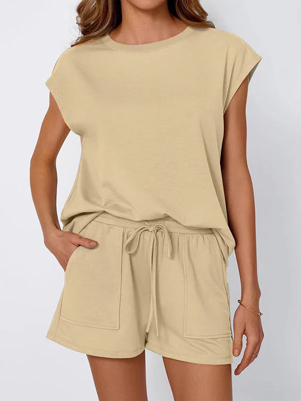 Sienna Relaxed Fit T-Shirt & Shorts Two-Piece Set | Dropped Shoulder Drawstring Waist Set - Image 2