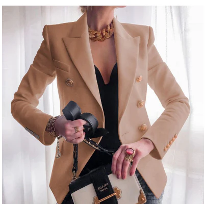 Sienna Tailored Double-Breasted Blazer | Gold Buttons Hip-Length Blazer - Image 7