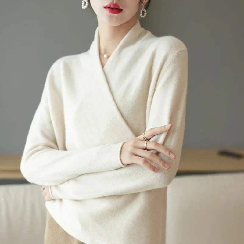 Sofia Relaxed Fit Wrap Sweater | V-Neck Long Sleeve Sweater - Image 8