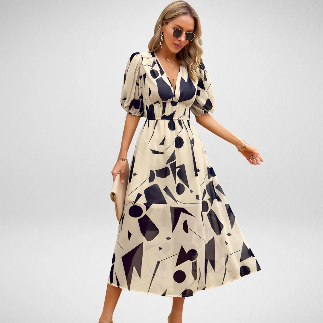 Stefanie Dress | Floral Maxi Dress with Puff Sleeve & V-Neck - Image 2