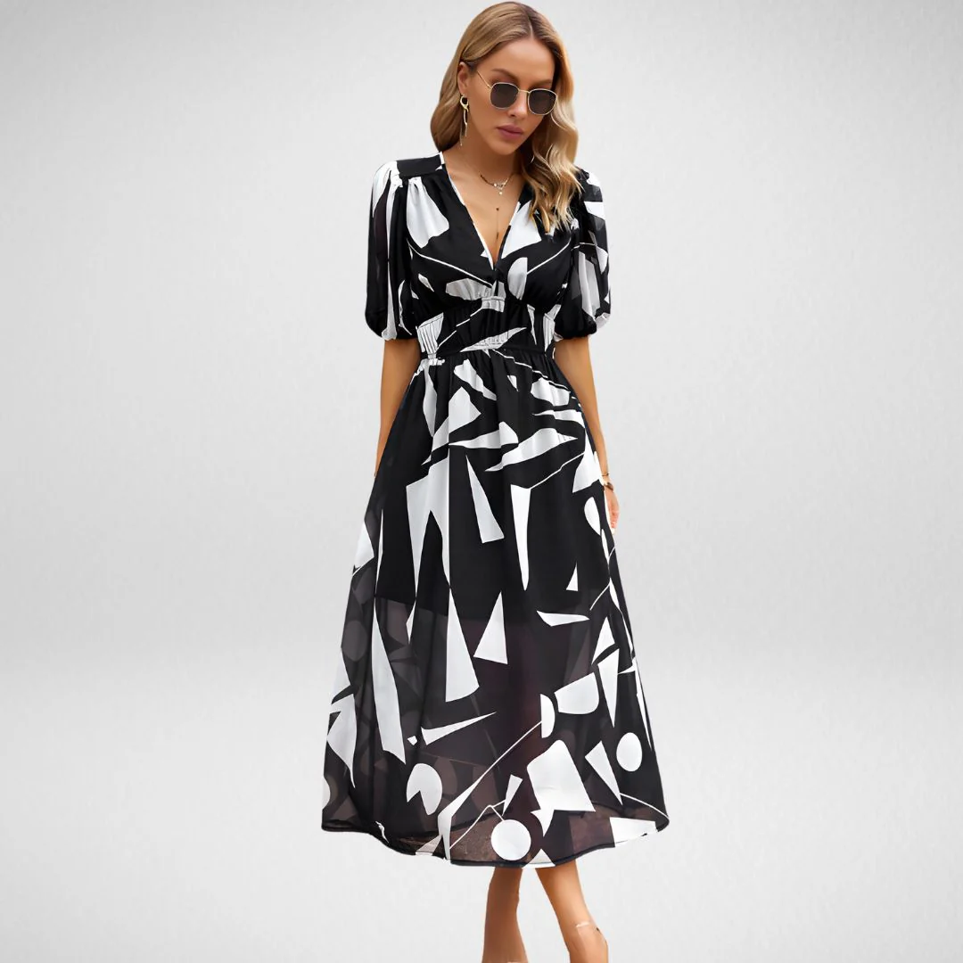 Stefanie Dress | Floral Maxi Dress with Puff Sleeve & V-Neck - Image 3