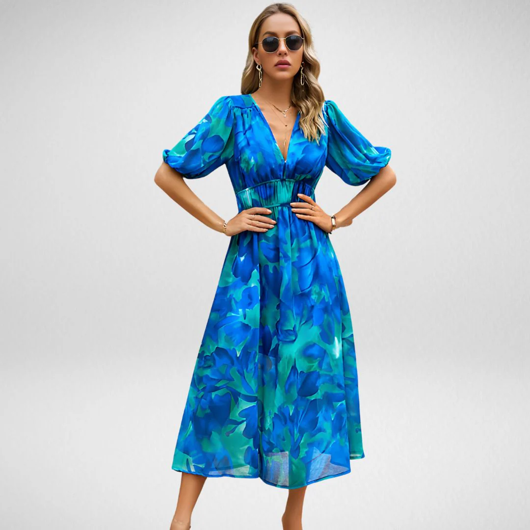 Stefanie Dress | Floral Maxi Dress with Puff Sleeve & V-Neck - Image 4