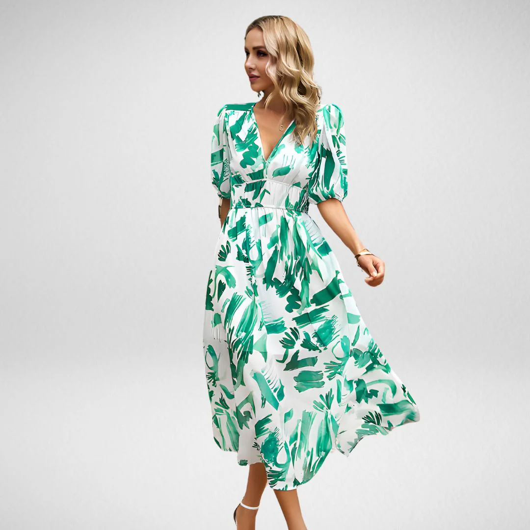 Stefanie Dress | Floral Maxi Dress with Puff Sleeve & V-Neck - Image 5