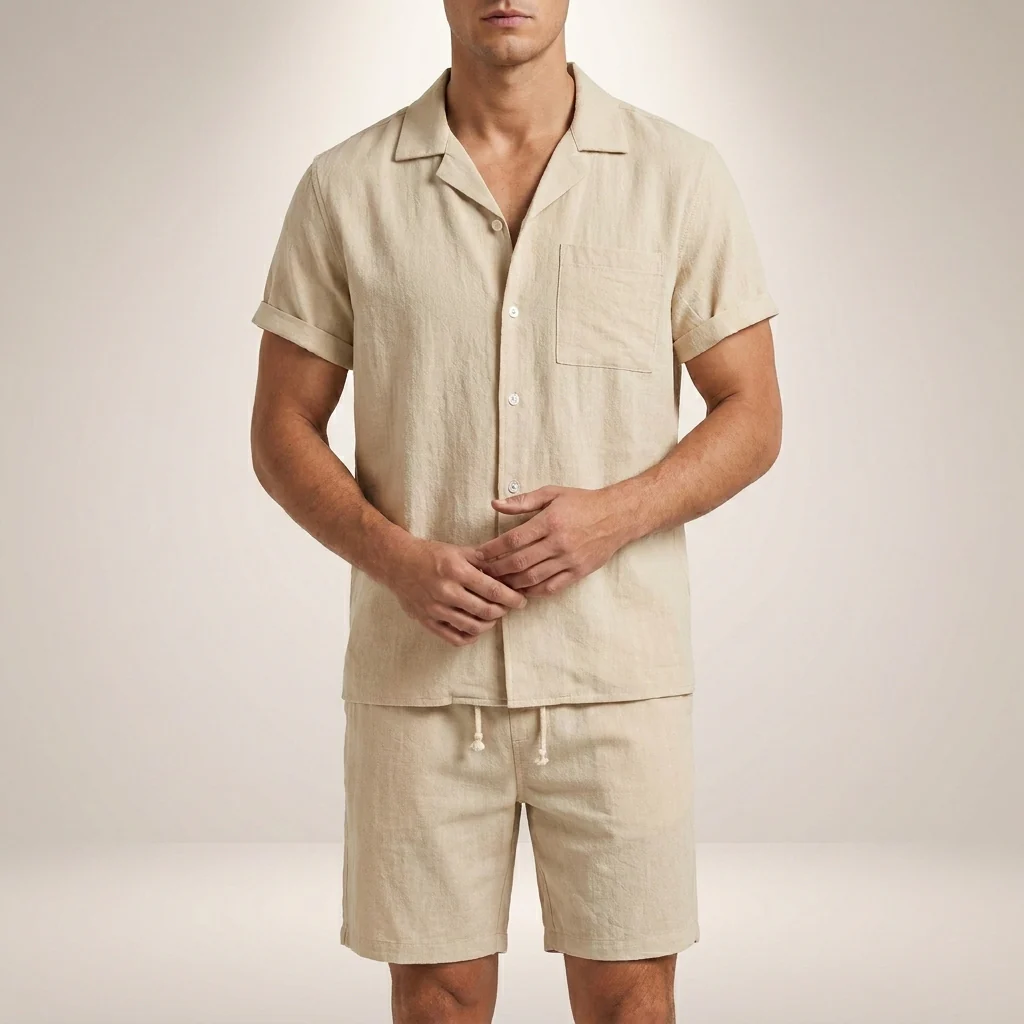 Theo Relaxed Fit Short Sleeve Shirt and Drawstring Shorts Two-Piece Set | Solid Casual Menswear - Image 5