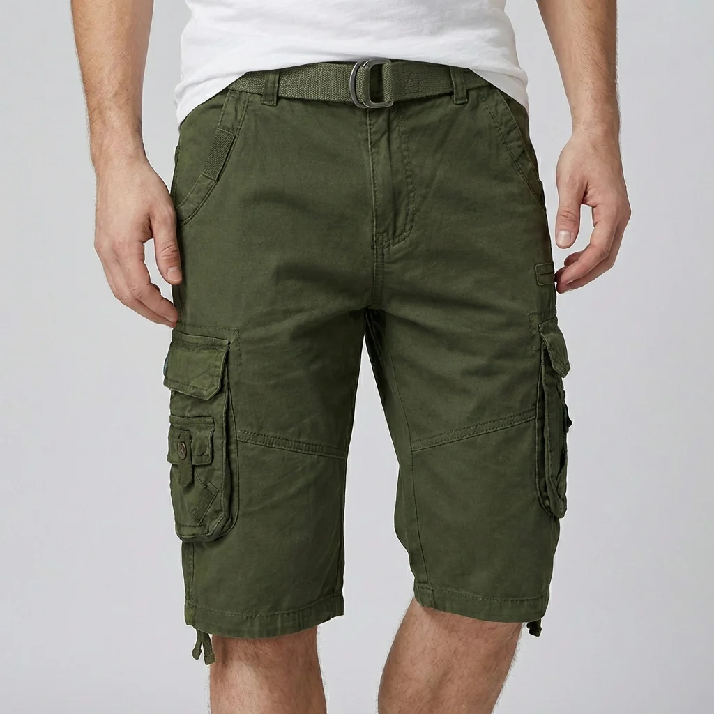 Theodore Relaxed Fit Cargo Shorts | Cargo Pockets Belted Cargo Shorts