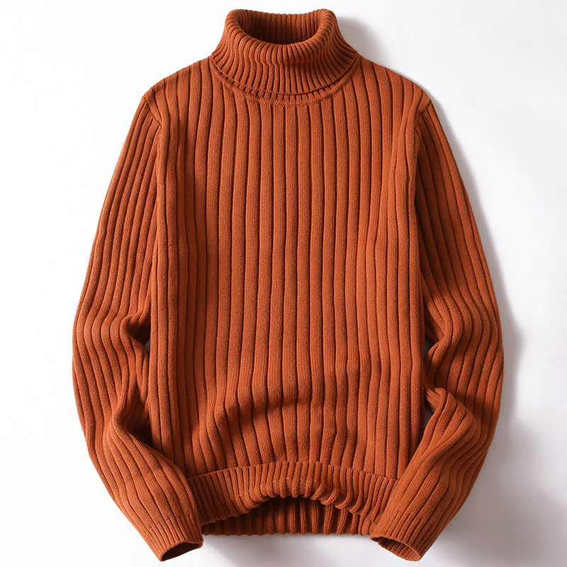 Theodore Ribbed Hip-Length Turtleneck Sweater | Solid Regular Fit Sweater