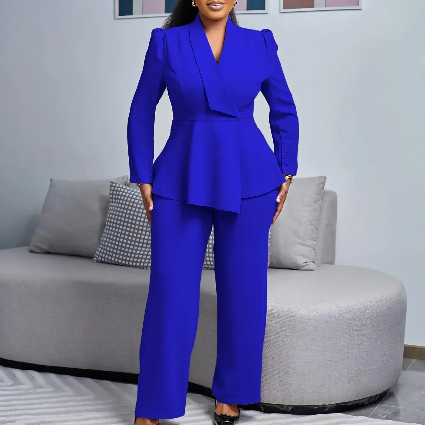 Valentina Peplum Blazer And Wide-Leg Trousers Two-Piece Set | Fitted Silhouette Solid Set - Image 3