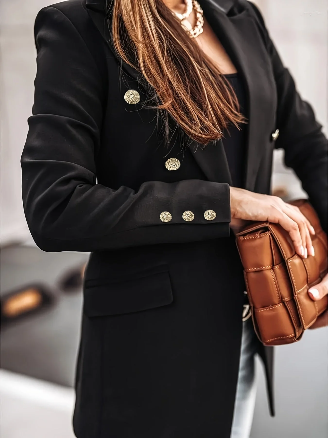 Viola Double-Breasted Blazer | Gold-Tone Buttons Button Blazer - Image 3