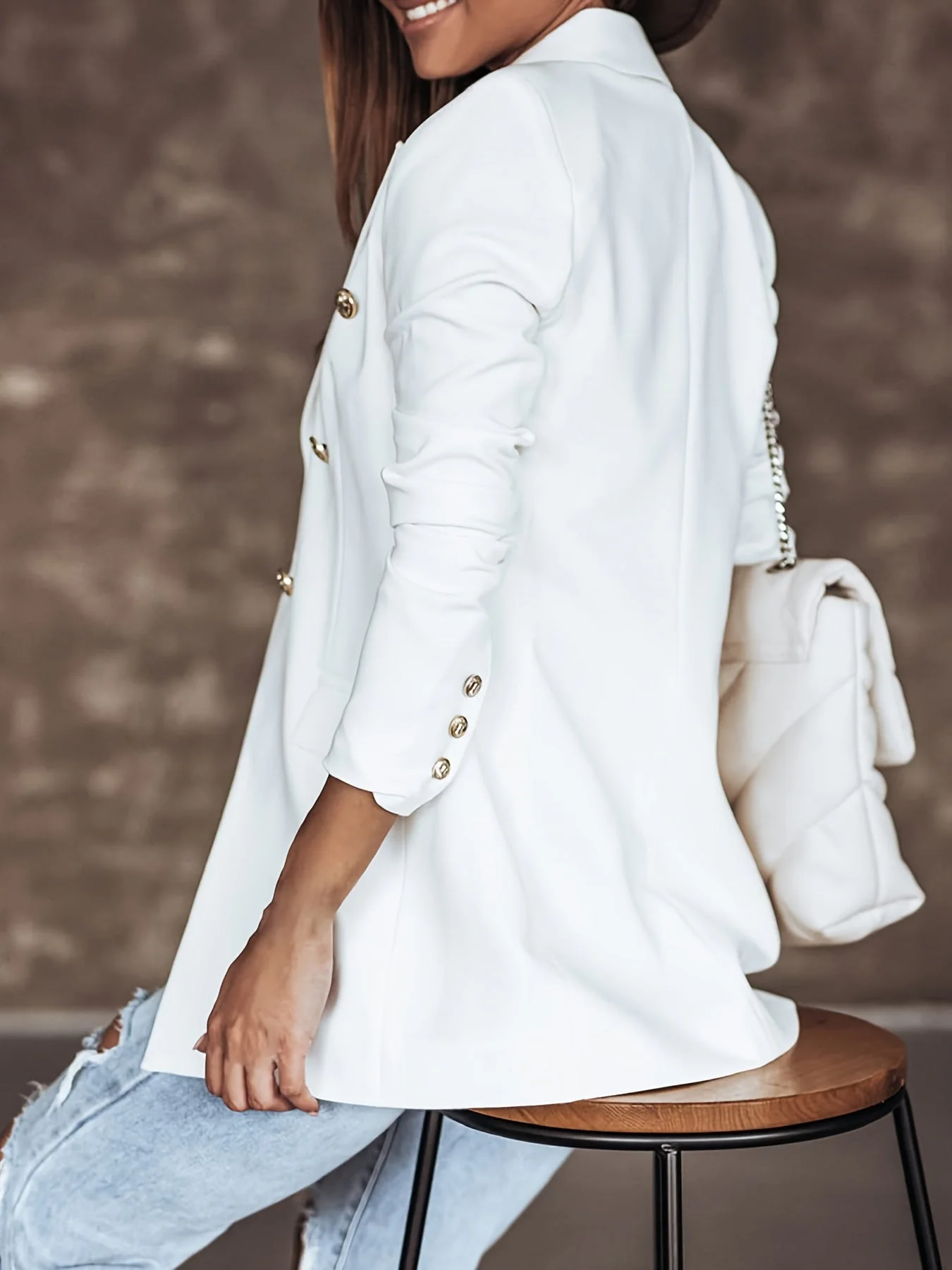 Viola Double-Breasted Blazer | Gold-Tone Buttons Button Blazer - Image 4