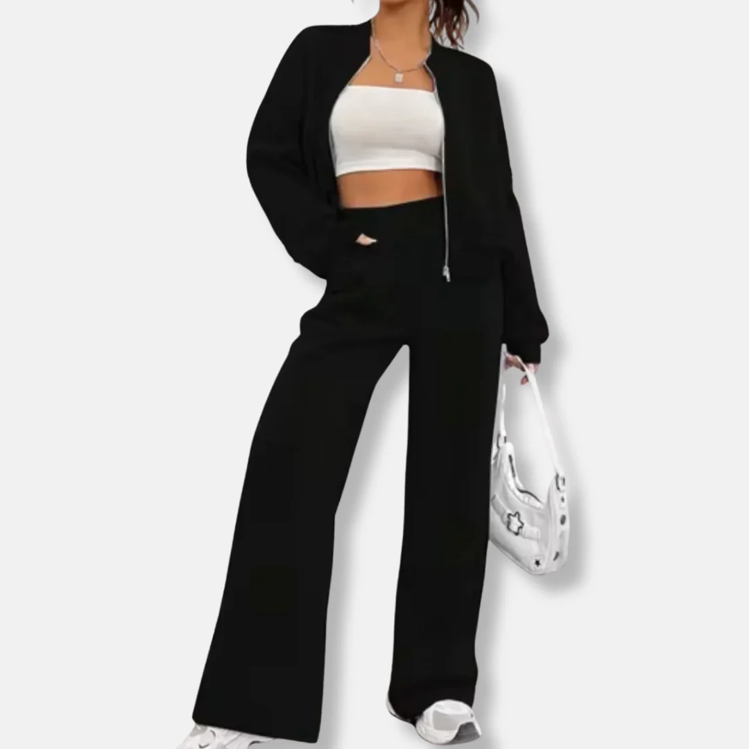 Viola Two-Piece Set | Cropped Bomber Jacket Wide Leg Trousers - Image 2